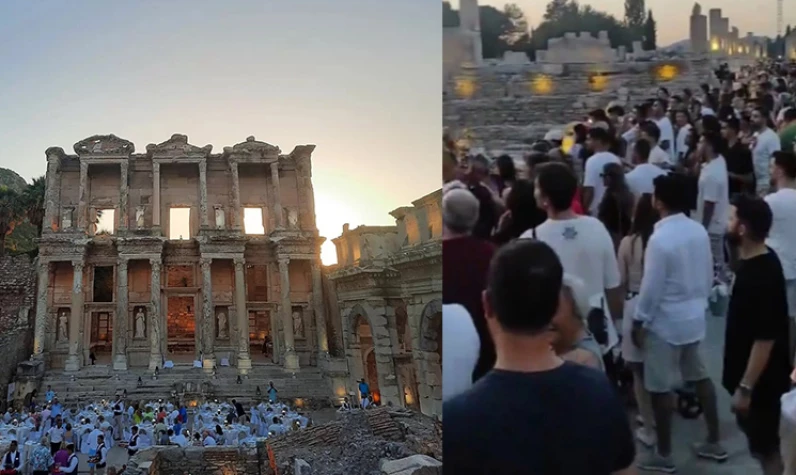 Efes Antik Kenti'nde skandal görüntüler! Müzeye Türk vatandaşların alınmadığı iddiası sosyal medyada infial yarattı!