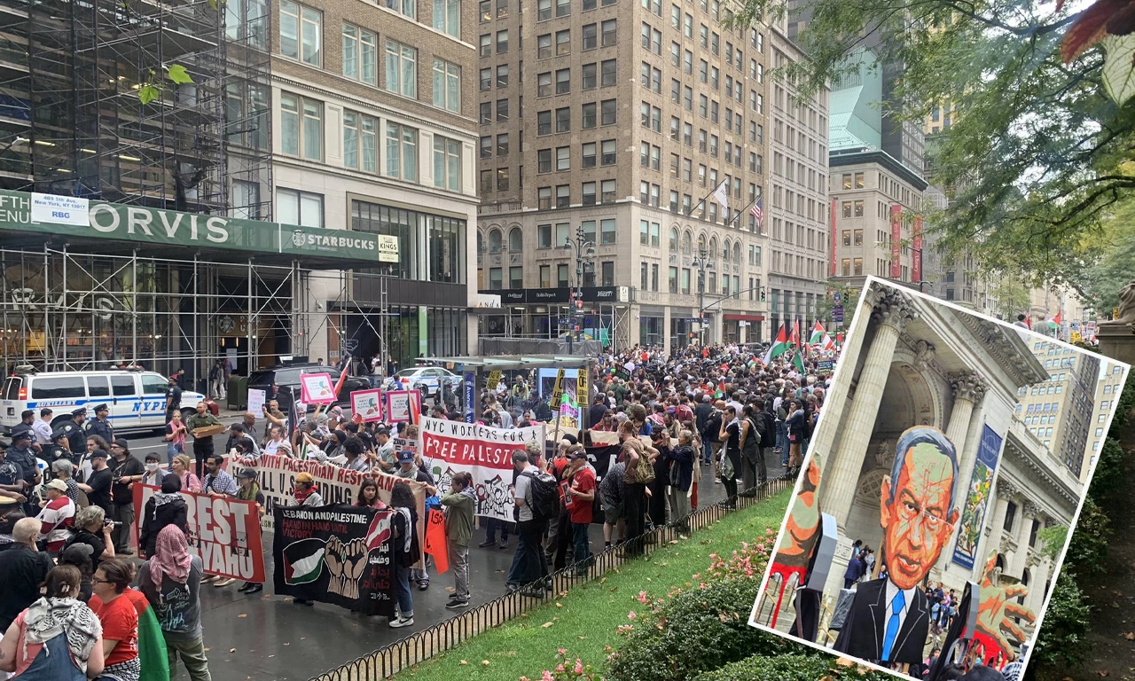 Katile lanet Gazze'ye destek! New York’ta binlerce kişi Netanyahu’yu protesto etti: Soykırıma son ver!