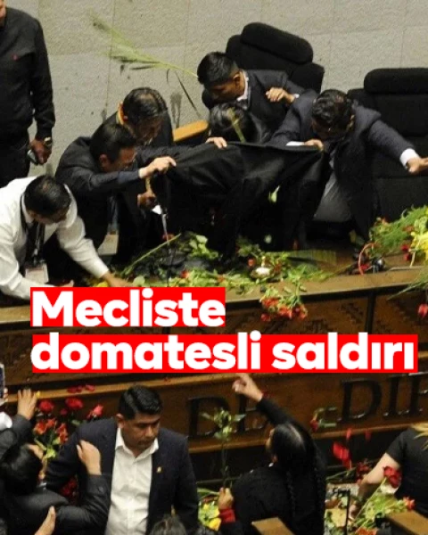 Böylesi ne görüldü ne duyuldu! Meclis kürsüsünde domatesli saldırı